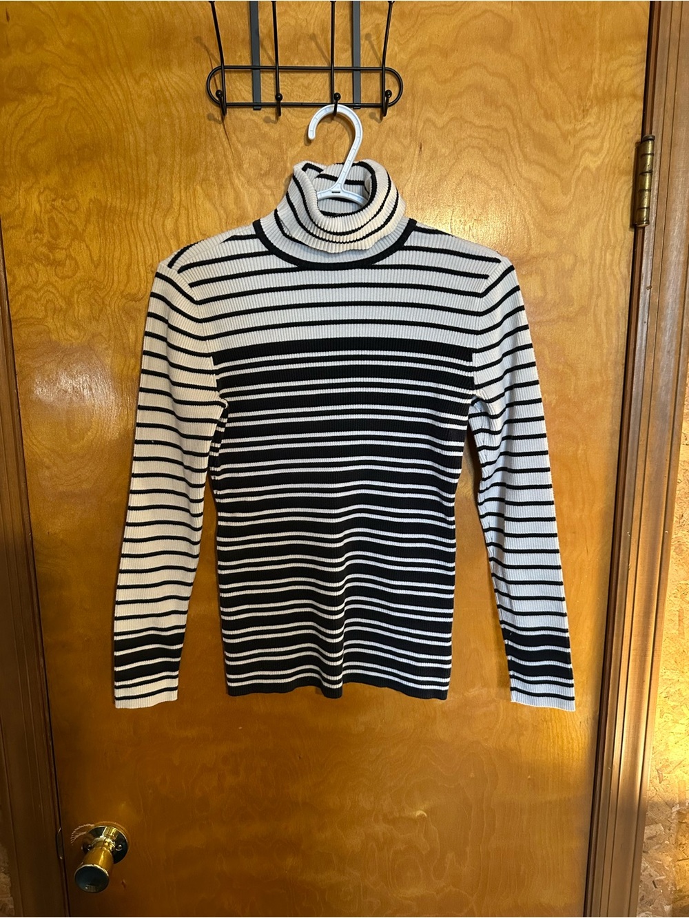 Style & Co. Black and White Striped Turtleneck Sweater
